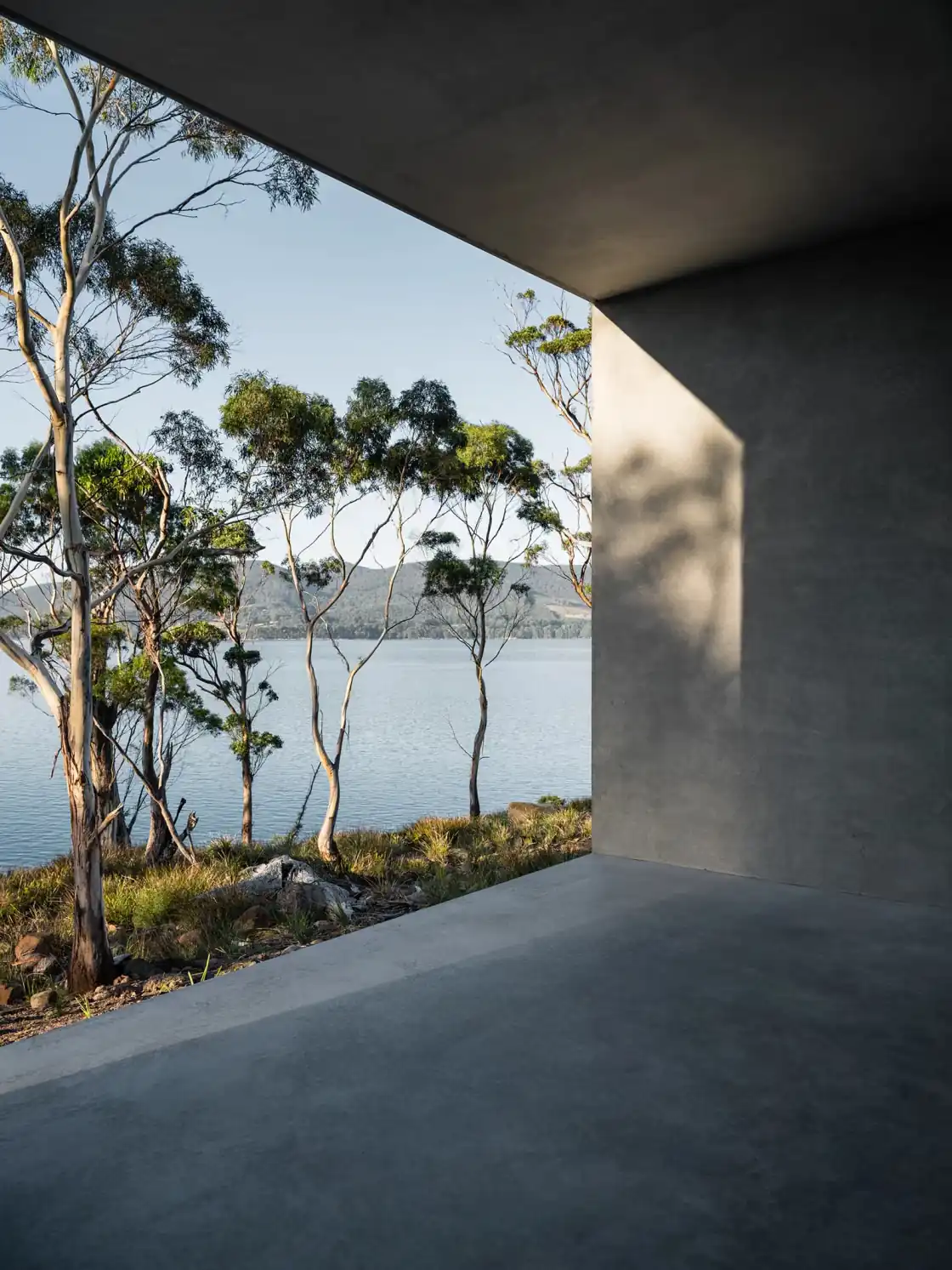 Covered concrete deck framing the D'Entrecasteaux Channel