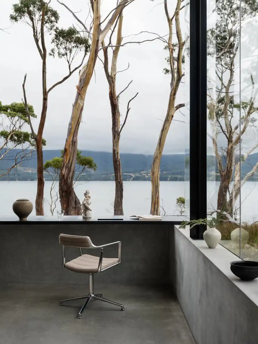 Vipp Swivel chair at the studio desk facing the channel